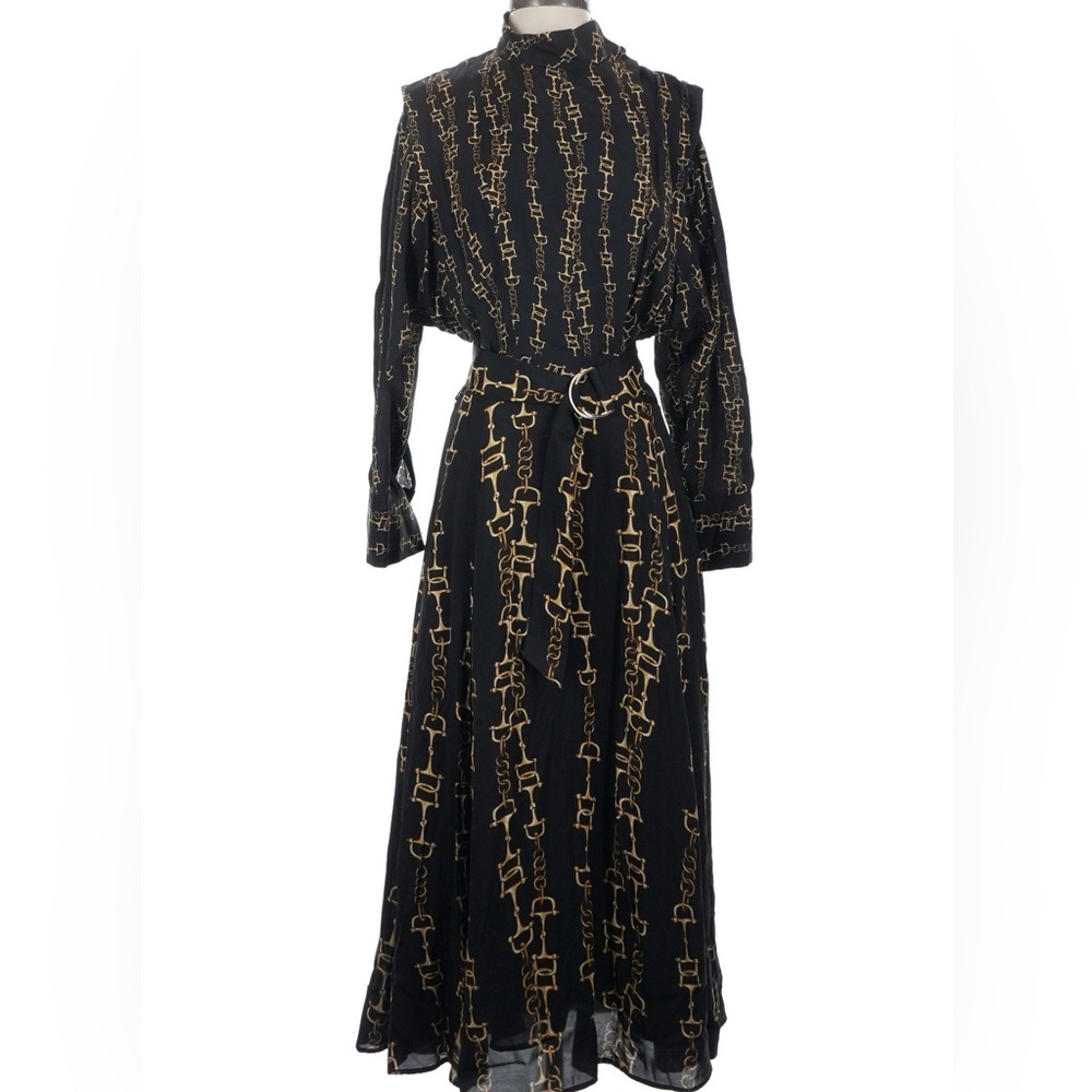 Massimo Dutti Black and Gold Chain Print Dress 4